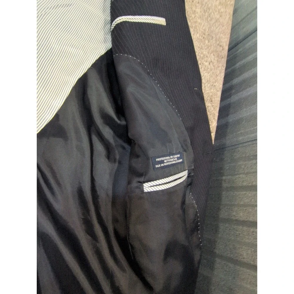 Tommy Hilfiger Mens Navy Blue Pinstripe‎ 100% Wool Two Button Blazer Jacket 42R